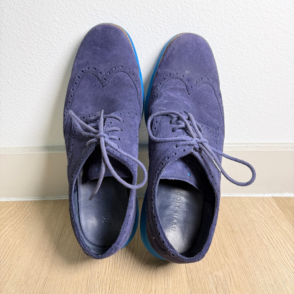 Cole Haan Lunargrand Wingtip‎ Oxford Shoes Mens 10.5 Blue Suede Lunarlon C11096
